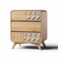 Wooden nightstand with geometric drawer design and natural finish 45 x 40 x 80cm