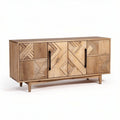 Wooden sideboard with geometric patterns and storage compartments 120 x 40 x 70cm