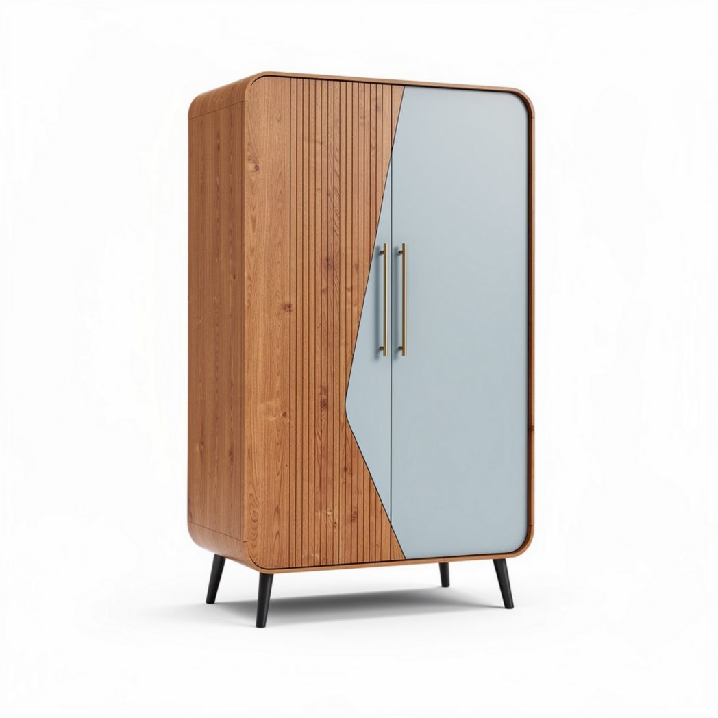 Wooden wardrobe with a two-tone design and metal handles 80 x 50 x 130cm