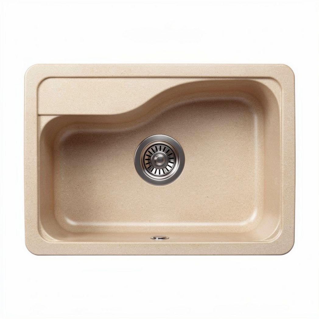 Sandstone composite kitchen sink with stainless steel drain 70 x 50 x 20cm