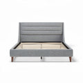 Fabric upholstered bed frame with wooden slats in gray finish 200 x 160 x 100cm