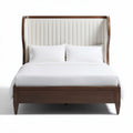 Modern upholstered bed frame with wood finish cream fabric 200 x 160 x 120cm