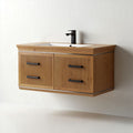 Wall-mounted wooden bathroom vanity with recessed panel doors 60 x 45 x 20cm