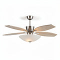 Five-blade ceiling fan with light fixtures in brushed nickel and wood finish 52 inches