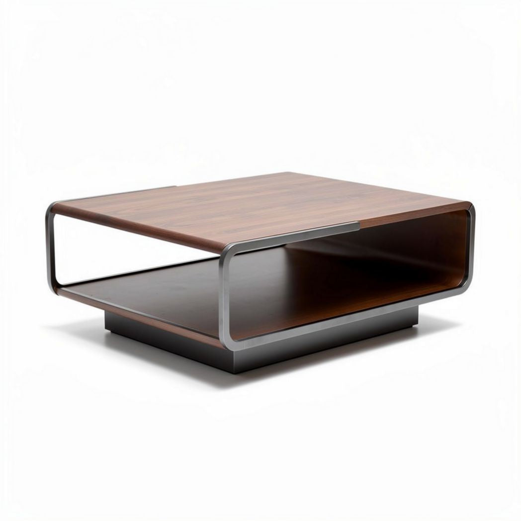 Wooden coffee table with metal frame and lower shelf 100 x 60 x 40cm