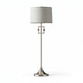 Satin nickel table lamp with gray fabric shade and geometric base 25 x 25 x 70cm