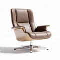 Leather swivel lounge chair with wooden accents in brown 80 x 70 x 90cm