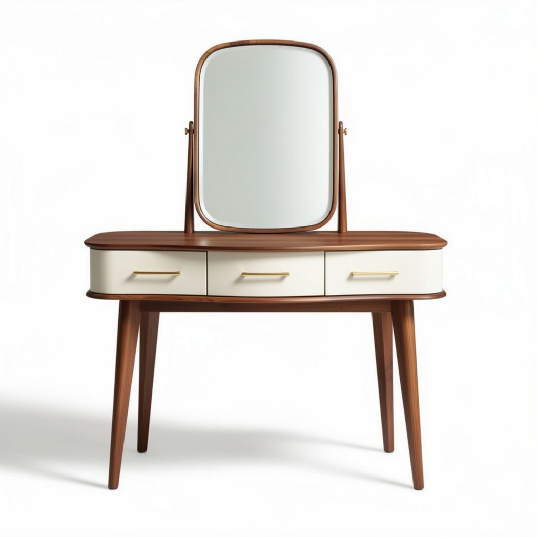 Wooden vanity table with mirror and storage drawers in brown and cream finish 80 x 40 x 140cm