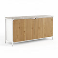 Wooden cabinet with marble top and textured doors for living room storage 150 x 40 x 75cm