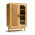 Bamboo cabinet with glass door and shelves for storage 90 x 40 x 120cm